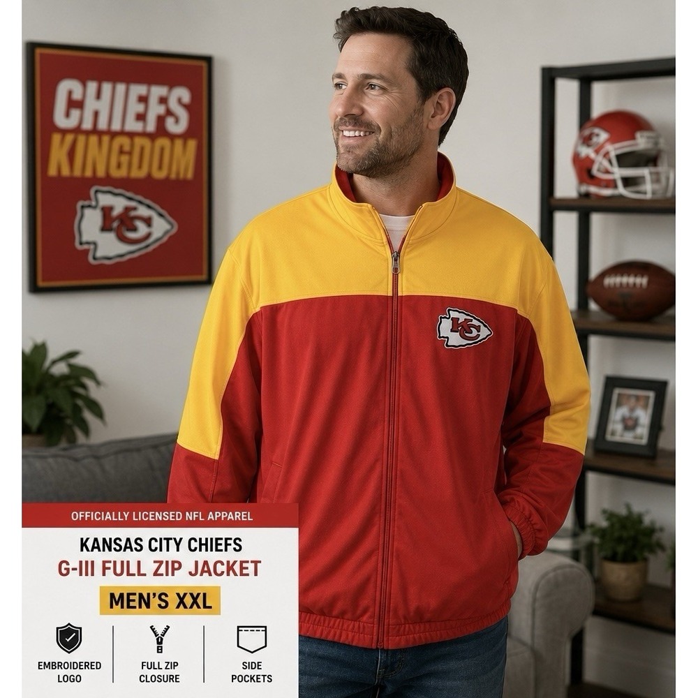 GIII Kansas City Chiefs NFL Full Zip Track Jacket Size XXL Red Yellow Embroidery